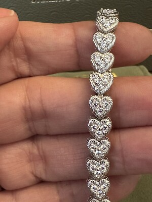 Judith Ripka Sterling Heart Tennis Bracelet CZ New Size 7.5 Inches