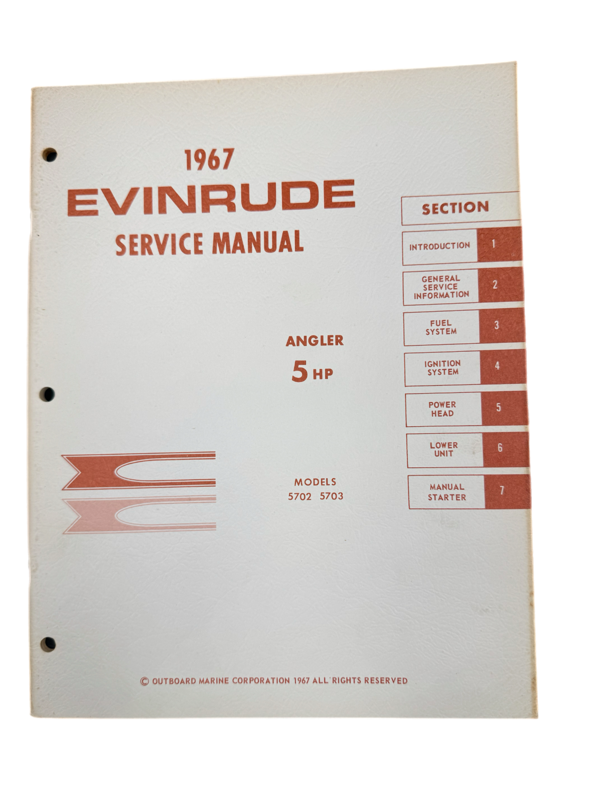 1967 Evinrude Angler 5 HP Models 5702 5703  Service Manual Item 4352