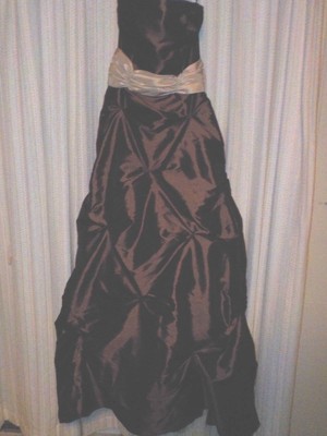 Bill Levkoff's Evening Gown Choc. Brown w/beige sash,size 8