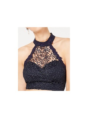 

Женский темно-синий кружевной укороченный топ с пайетками SEQUIN HEARTS Juniors, Navy