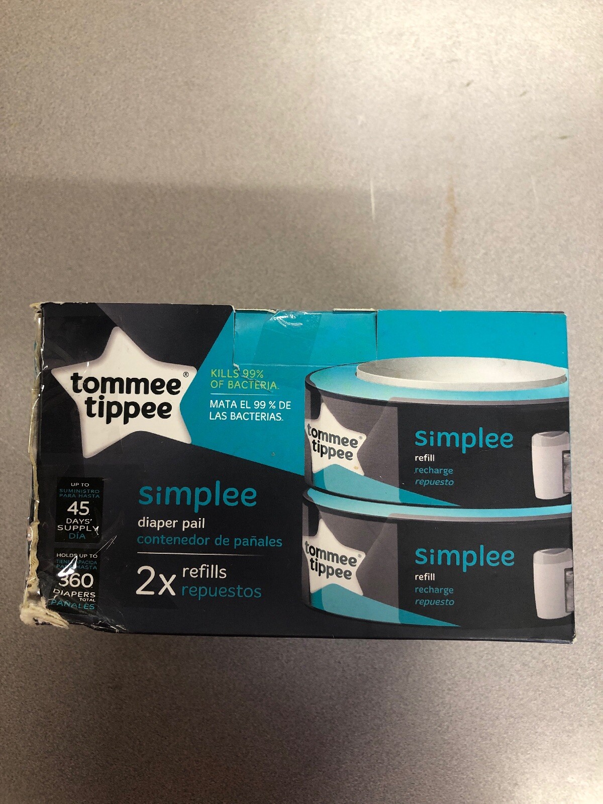 Tommee Tippee Simplee Diaper Pail Refill Cartridge,180Ct./360 total(2 Pack) (2D)
