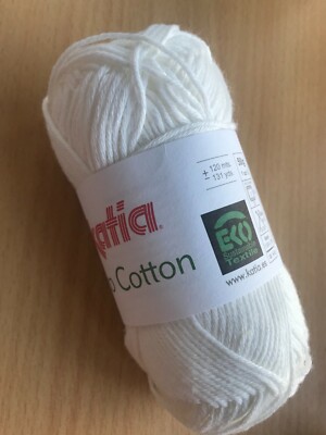New Katia Eco Organic Cotton Sport Weight Knitting Yarn White/Pink DISCONTINUED