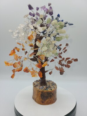 7 Chakra Tree of Life Bonsai Feng Shui 300 Leaf MSeal Silver Wire 8'' Tree