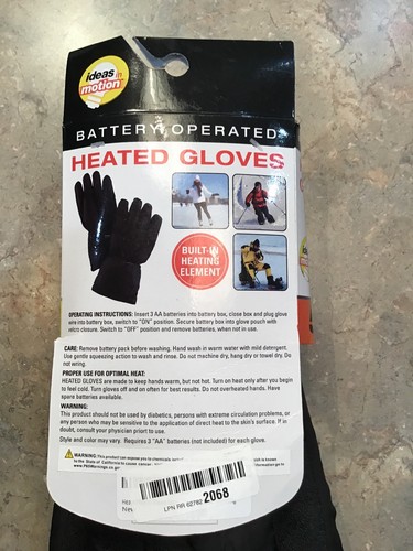 Ideas In Motion Battery Operated Heated Gloves - Black - One Size - Unisex New