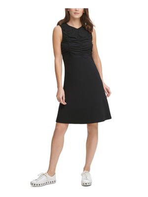 

DKNY Женское черное платье без рукавов с круглым вырезом выше колена + расклешенное платье, Черный