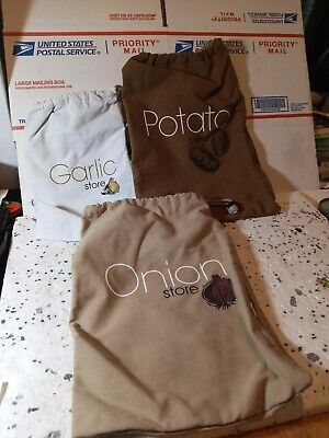 Eddingtons Set of 3 Vegetable Storage  Bags with Drawstring potato garlic onion 