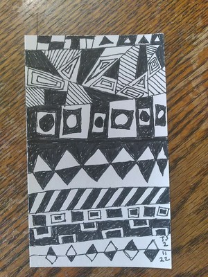 Modern boho complex black and white Ink Drawing Design 3x5 New On Quality Paper.