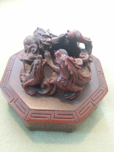 Vintage Asian  3 Dragons Red Ink Pad for Stone Stamp