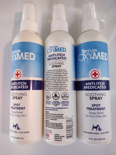 (3 Bottles) TropiClean OxyMed Anti Itch Spray Soothing Spray 8 fl oz (NEW)