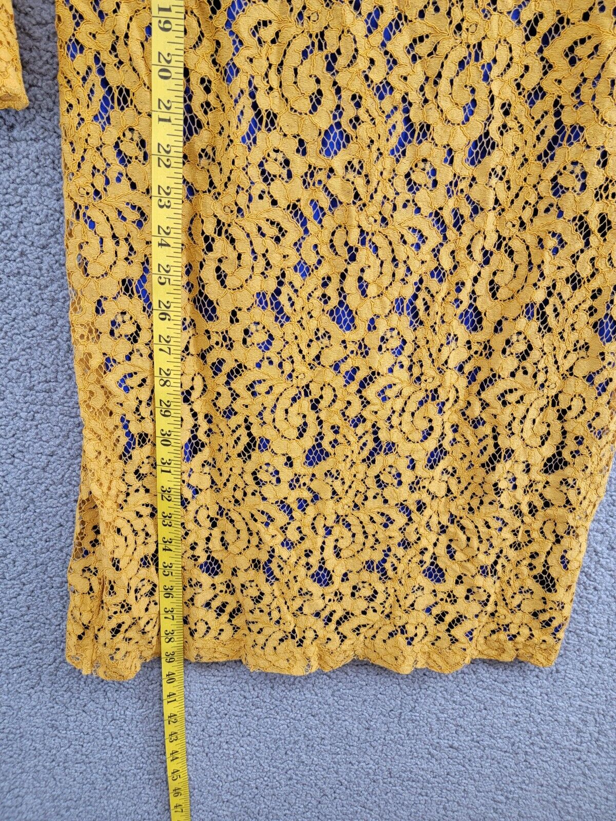 Kasper Lace Bell Sleeve Sheath Dress Women's S Gold/Royal Blue Back Zip Closure - Picture 8 of 17