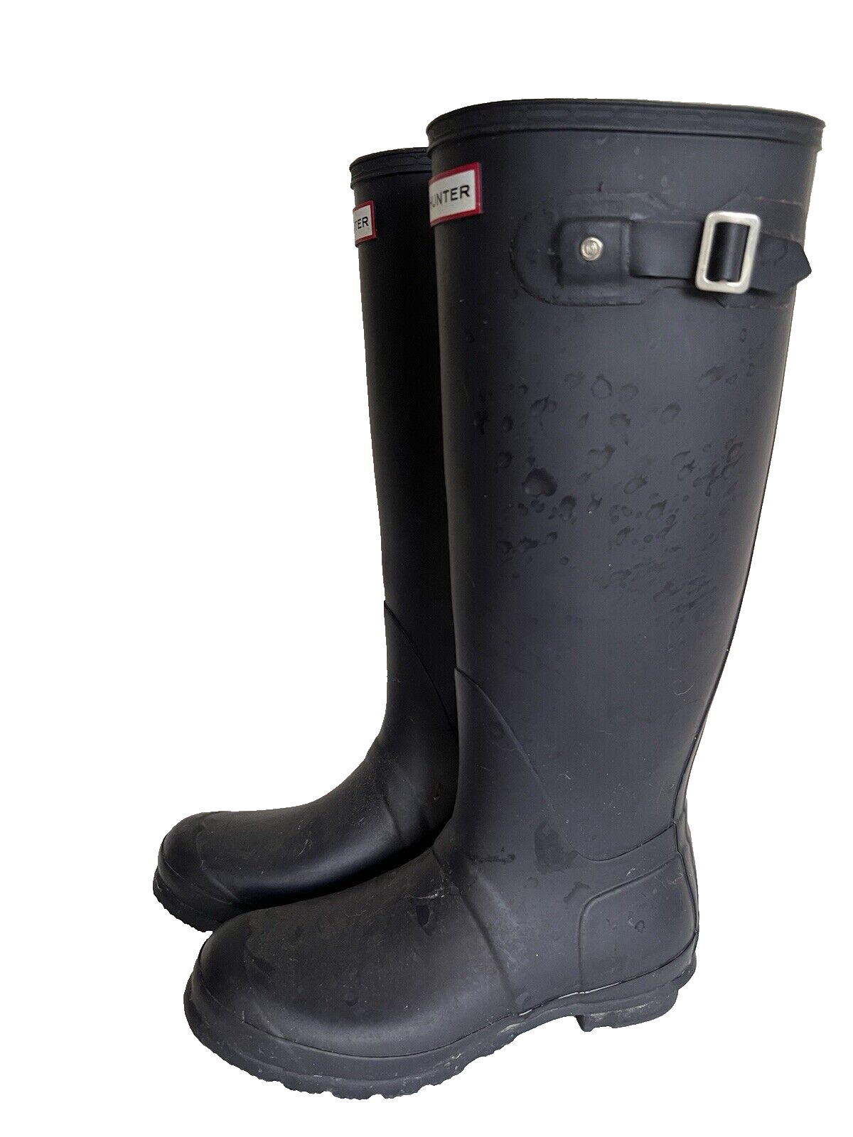 Hunter Black Tall Rubber Rain Boots US Size 7M/8F Very Good