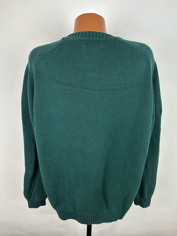 トップス 1990s LAND'S END raglan fleece sweater Vintage 90s LANDS END Sweater XL Faded Forest Green Crewneck