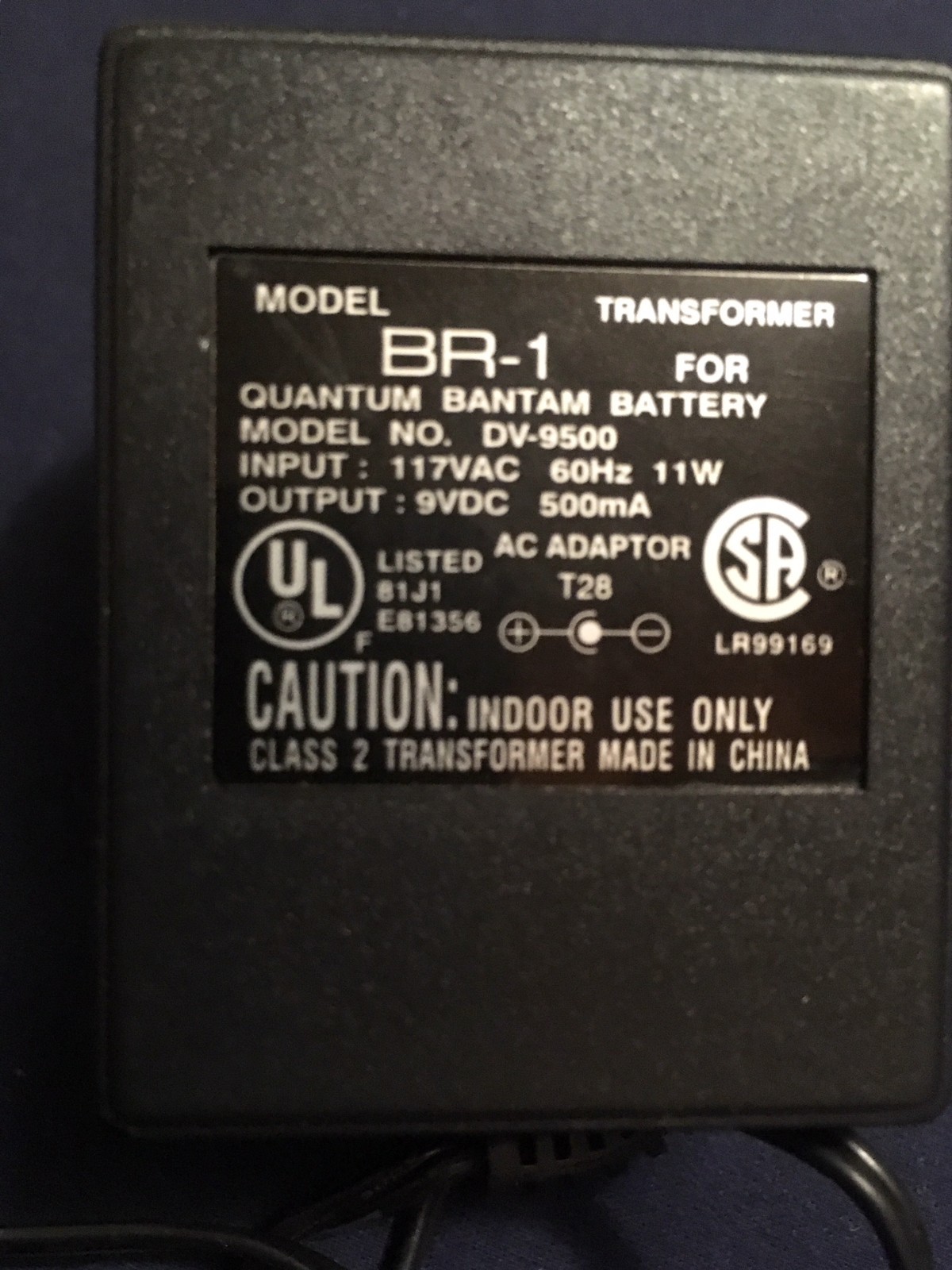 Quantum Bantam Battery-BR-1 Transformer~In Conjunction AC Adapter T28~9V 500mA