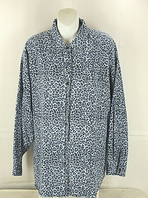 Quizz NY Women's 24 [ 54in Bust 30L ] Leopard Animal Print Button L/S Top Blouse