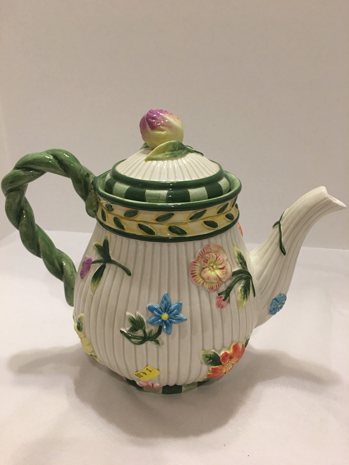 Fitz & Floyd Floral Tea Set- Teapot,Sugar,Lid,Spoon,Creamer-Pre-owned