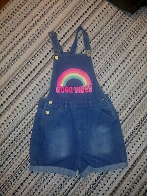 Good Vibes Rainbow Girls Overall Bib Shorts Size 14 Xl