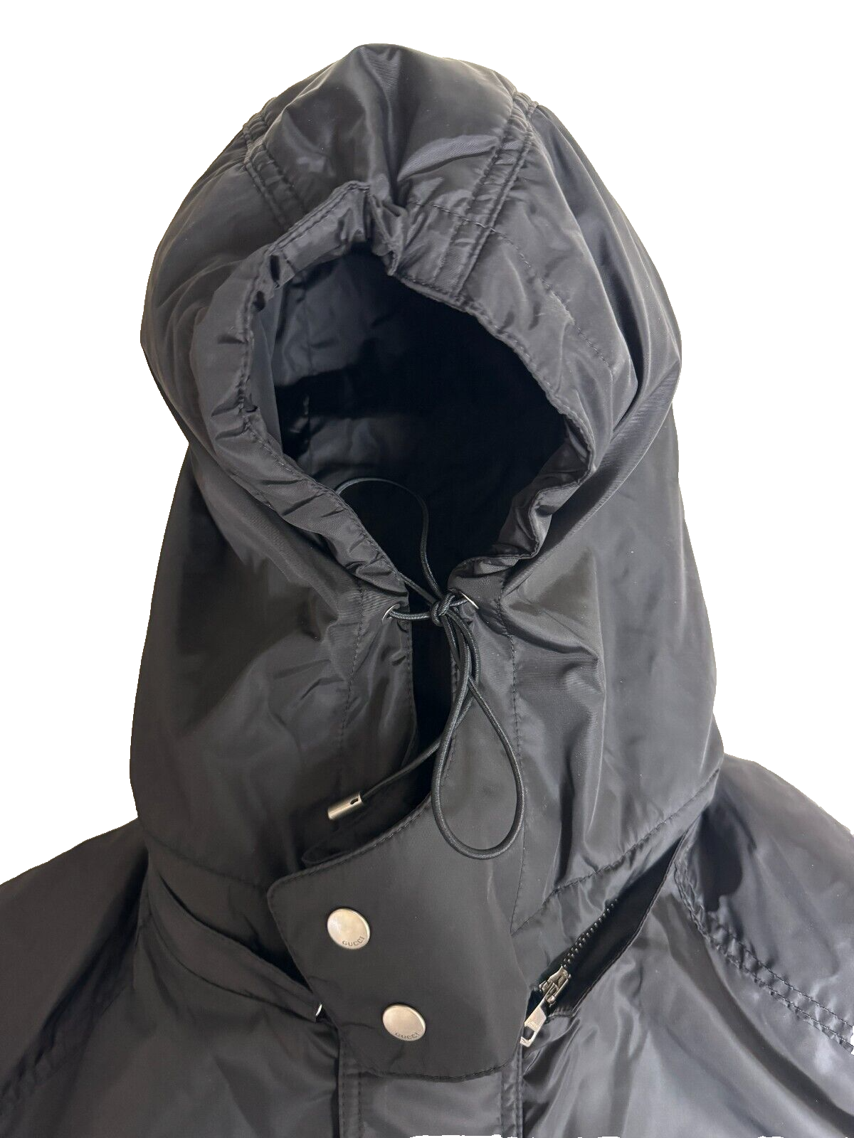 Pre-owned Gucci Authentic Men's Uniform  Black Polyamide Shell Hooded Jacket - Size: 48