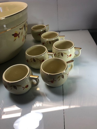 Jewel Tea Autumn Leaf Hall China Punch Bowl w 12 Cups 1993 Club Piece NICE NALCC