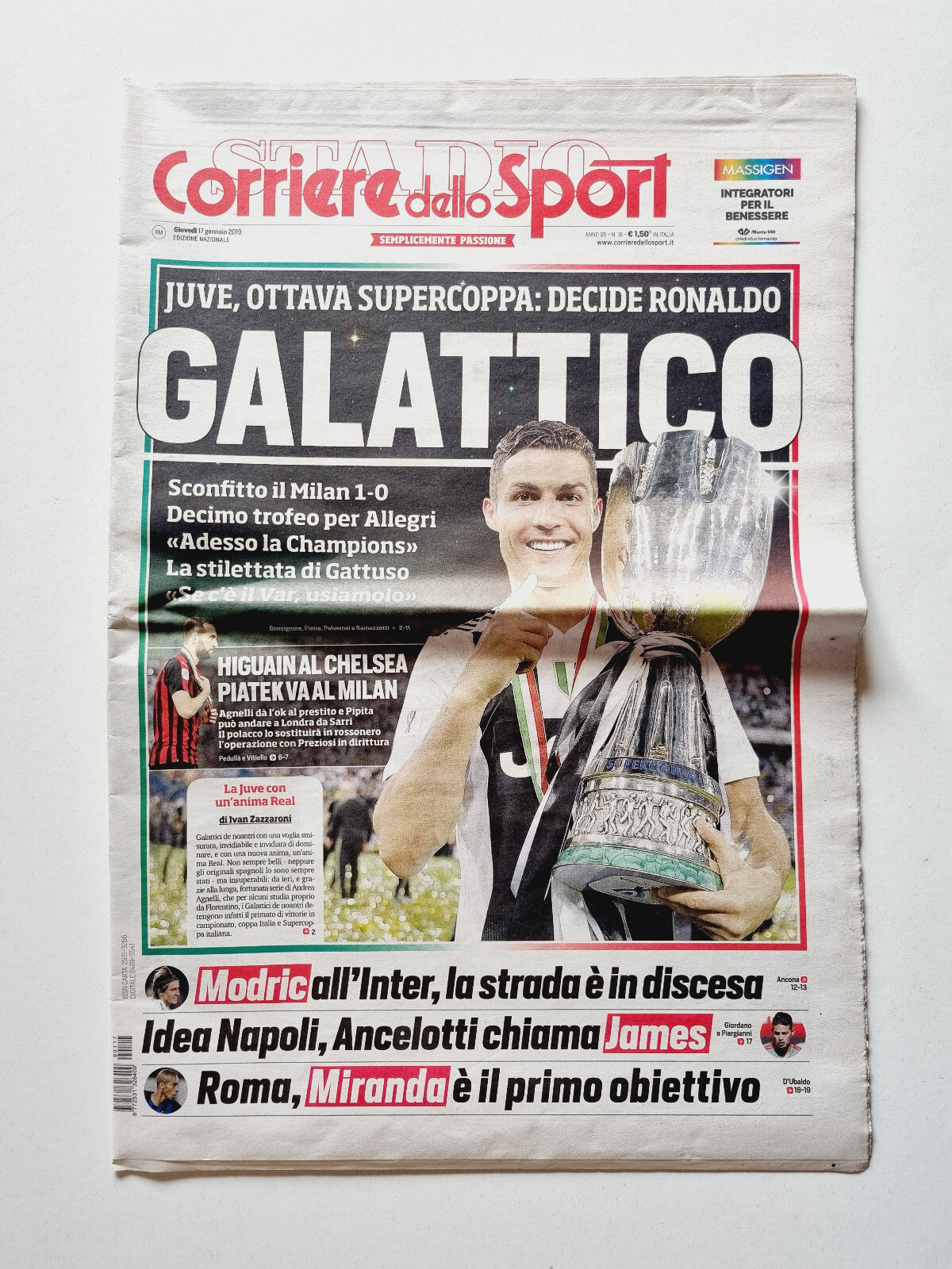 Corriere Dello Sport January 17 2019 Juventus Wins