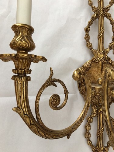 Vintage Pair French Adams Style 3 Light Brass Tassel Wall Sconce Sconces 26”