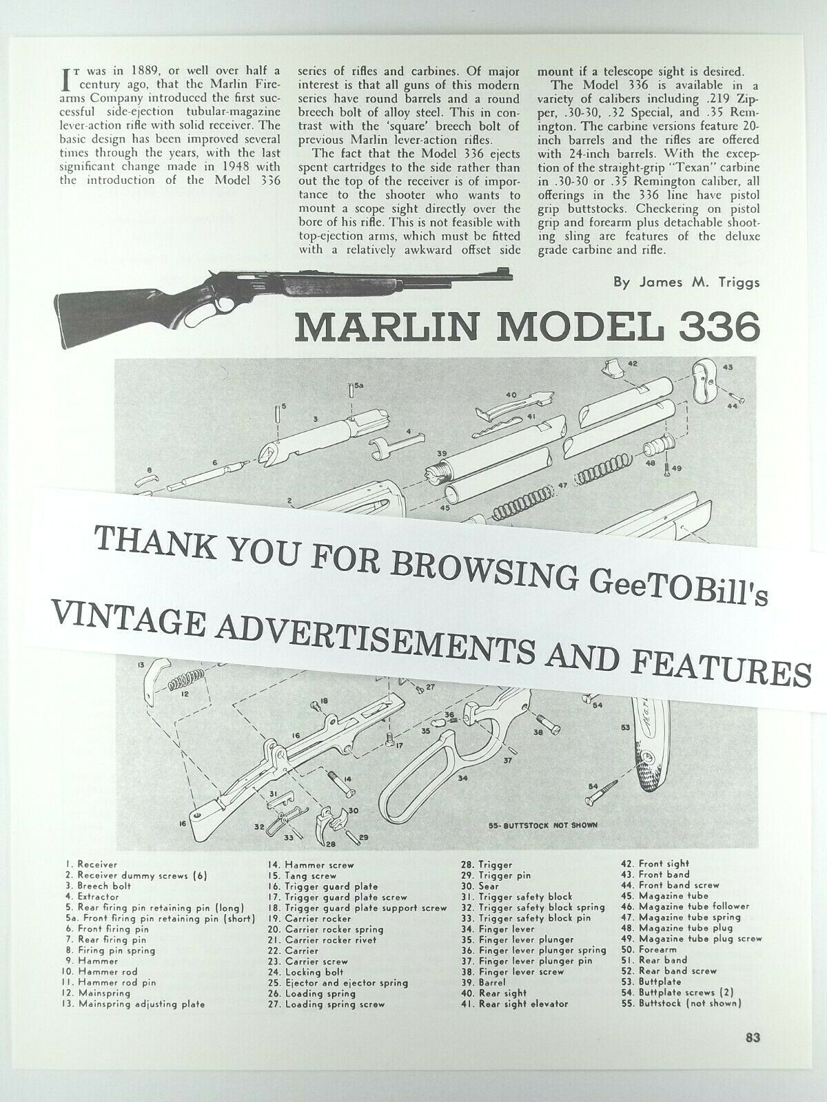 1950's 1960's 1970's 1990's etc Marlin Model 336 rifle 80's