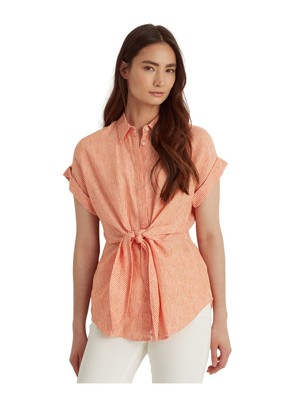 

LAUREN RALPH LAUREN Женский оранжевый топ на пуговицах с короткими рукавами Petites