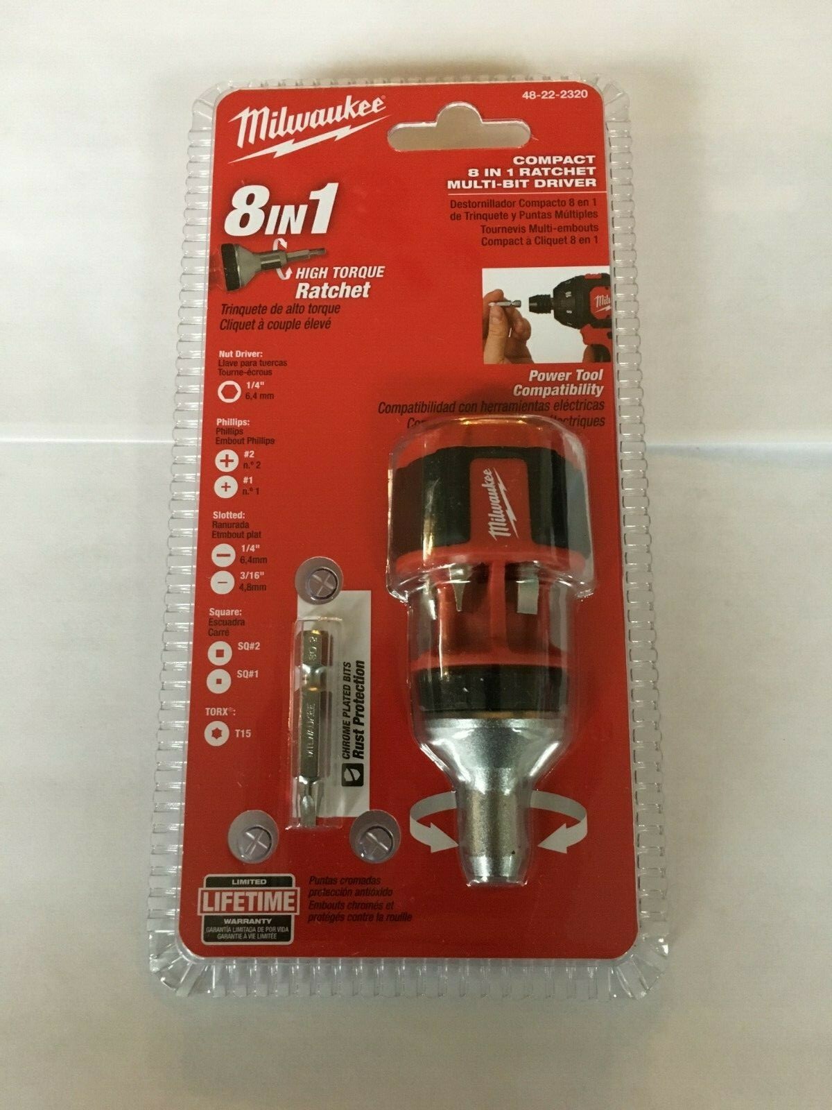 MILWAUKEE 8 in 1 High Torque Compact Ratchet Multi-Bit Driver Screw Screwdriver