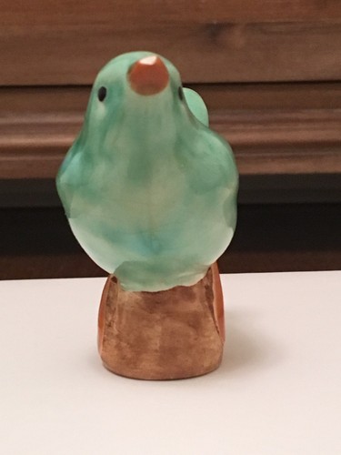 WOLFE STUDIO CERAMIC ART HAND MADE BIRD GREEN CRACKLE GLAZE CHIPPED