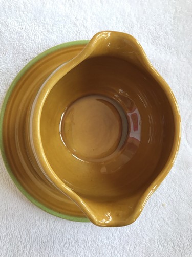Metlox Poppy Trail Made In California Gravy Boat With Attached Plate Gold Green