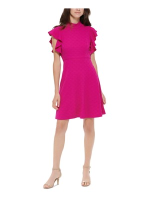 TOMMY HILFIGER Womens Pink Flutter Sleeve Short Party Fit + Flare Dress 6
