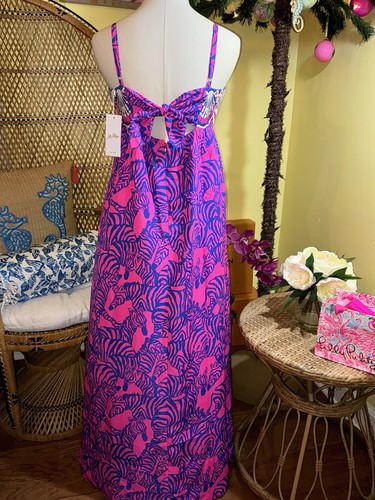 Pre-owned Lilly Pulitzer Bernadetta Maxi Dress Passion Fruit Pink Wild Nights Size 6