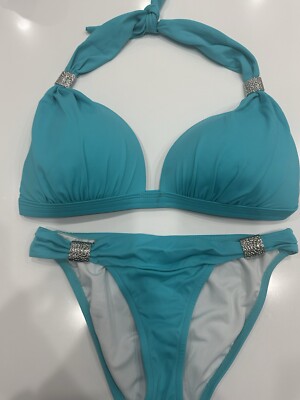 Venus Aqua Reef Goddess Silver Buckle Bikini Top D DD & Bottoms 4 Set NEW