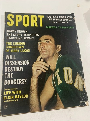 Sport Magazine March 1963  Bob Cousy Cover Elgin Baylor Jimmy Brown Gump Worsley
