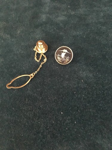 Vintage AMITA TIE PIN TACK Black Japanese Damascene Bamboo Design