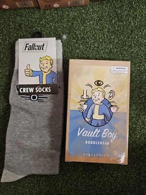 Gaming Heads Fallout Vault Boy 111 Bobblehead Series #1 And A Pair Of Crew Socks