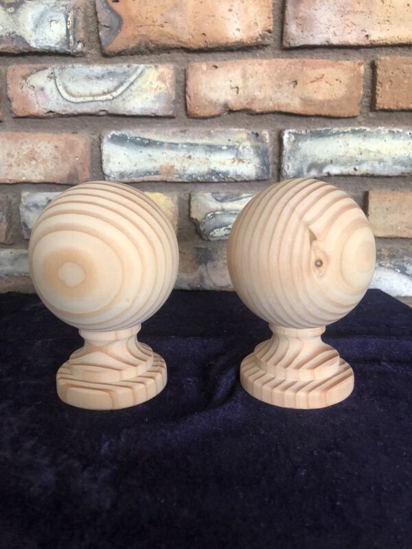 NEWEL POST FINIAL PINE WOOD UNFINISHED Top 3 3/8 INCH BALL (Set Of Two)