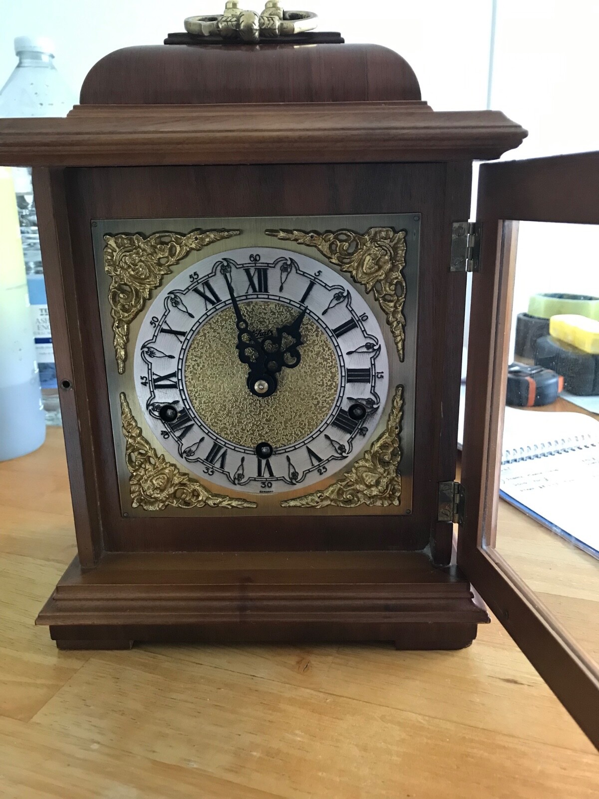 SCHATZ walnut triple chime 8 day bracket clock. West,Whittington,St