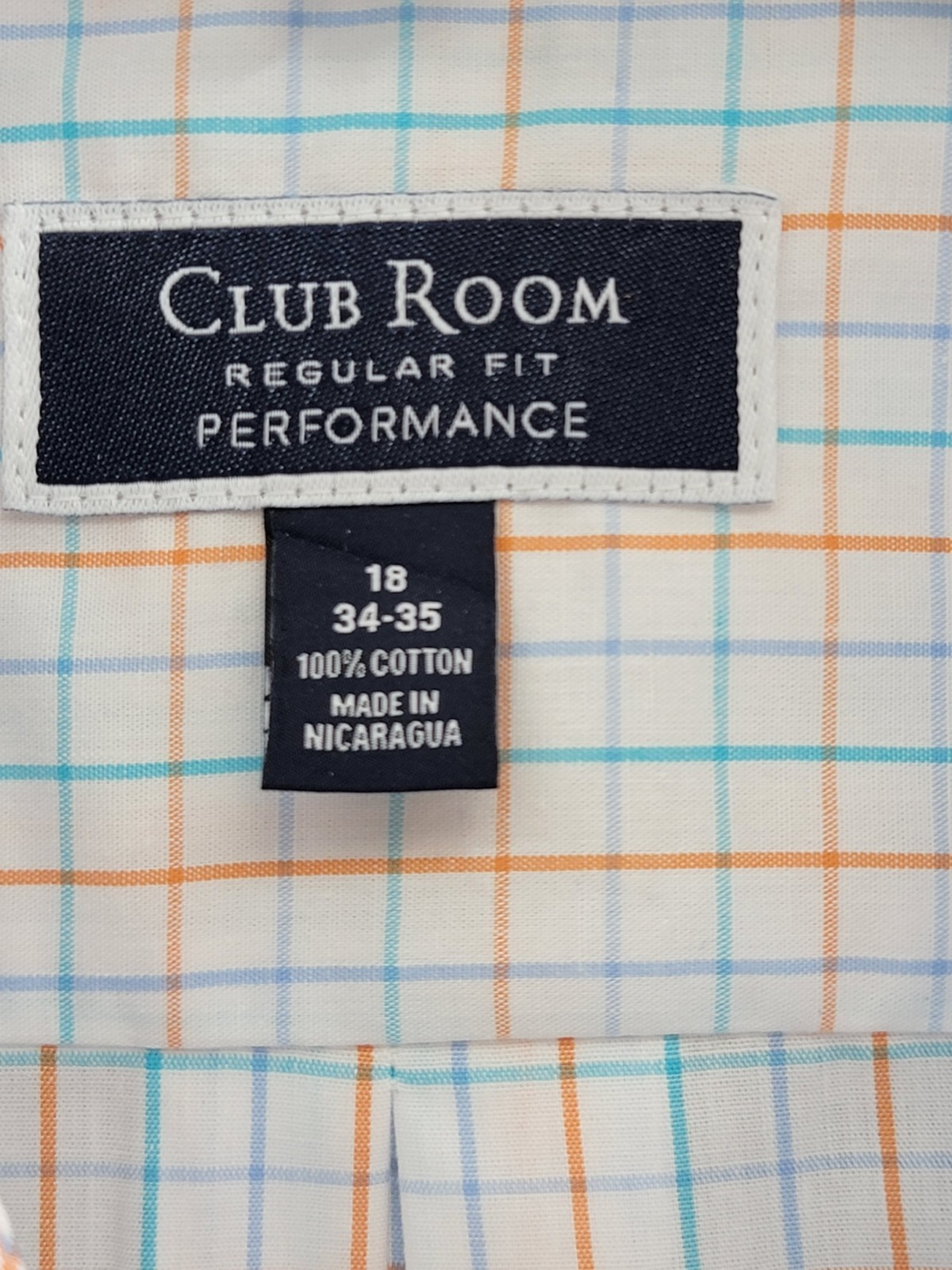 Club Room Regular Fit Performance Dress Shirt Men's 18 34-35 Orange/Aqua L/S - Picture 17 of 19