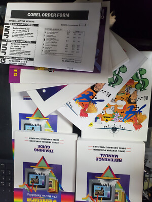 6 Vintage Manual for Corel Draw4& Ventura + papers 1993 clip art fonts, no media