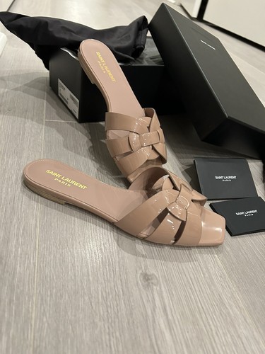 SAINT LAURENT PARIS｜MULES (TRIBUTE FLAT SANDALS IN PATE Saint Laurent Tribute Mules in Smooth Leather | Saks Fifth
