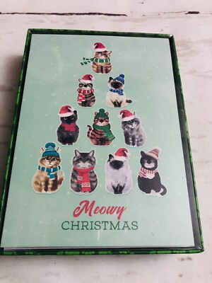 Boxed Christmas Cards With Cats In Red Truck Merry Christmas