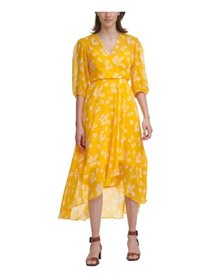 

Женское желтое вечернее платье миди с пышными рукавами CALVIN KLEIN, Желтый