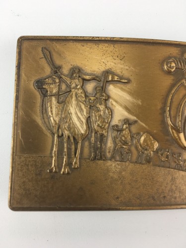 Vintage Brass Klitzner Shriners on Camels Caravan Masonic Masons Belt Buckle USA