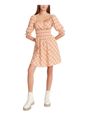 

BETSEY JOHNSON Женское платье с оранжевой отделкой в клетку и пышным рукавом, короткое платье + расклешенное платье, Оранжевый