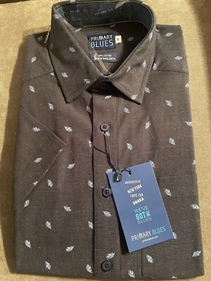 Primary Blues Men s Short Sleeve Collared Shirt SLIM FIT SMALL NWT