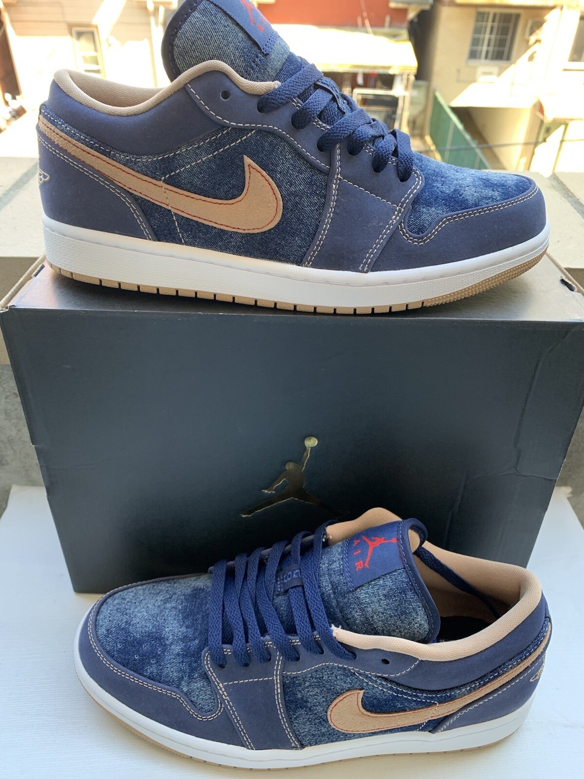 Size 9 Nike Air Jordan 1 Low SE Denim Midnight Navy Hemp Blue Gold  DH1259-400: купить с доставкой из США, цена 19 359 руб - (225035939017)