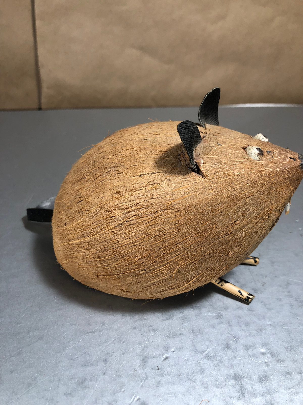 Vintage Handmade Carved Coconut Mouse Rat Strange Cute Weird Funny