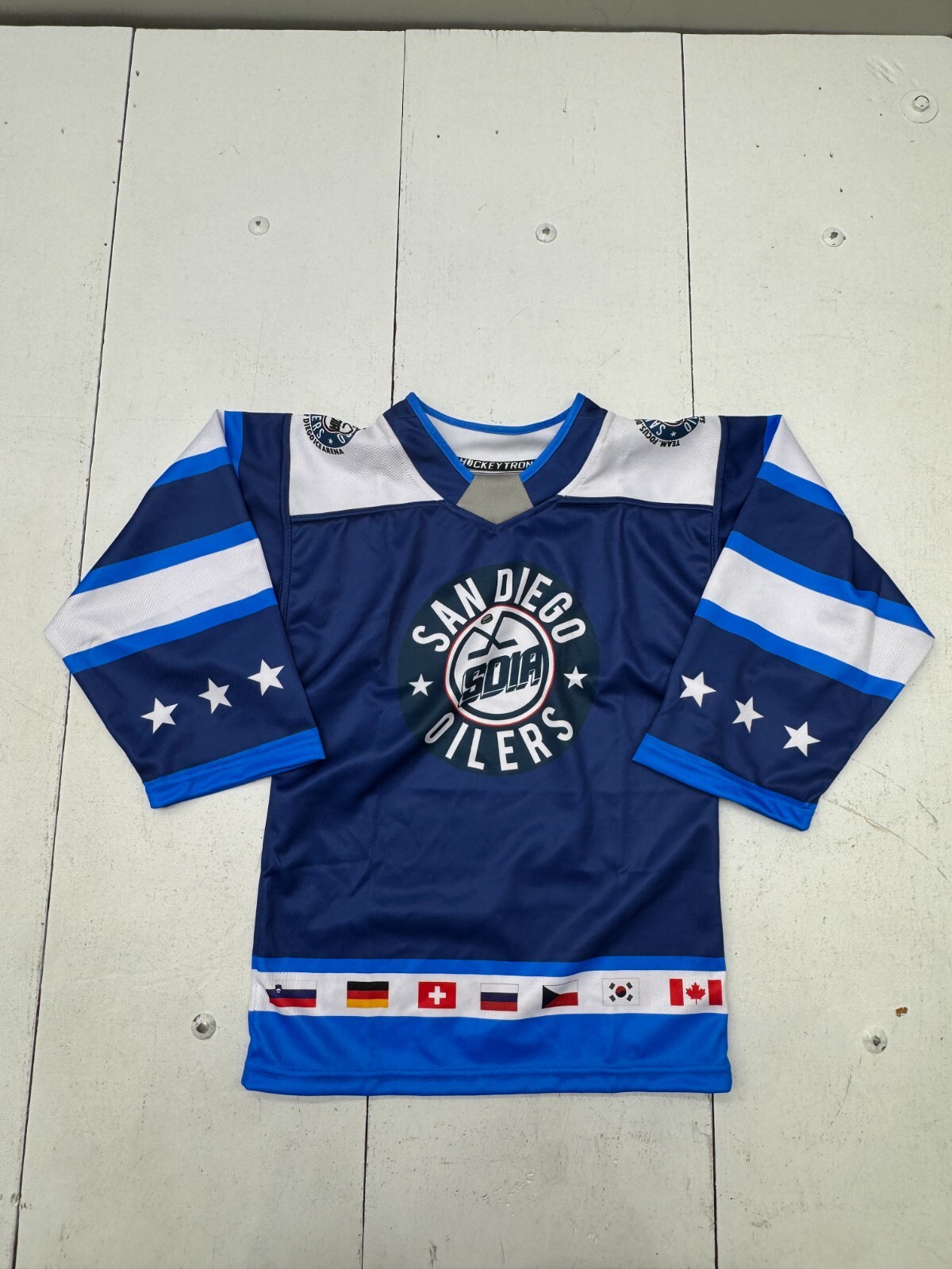 Hockey Tron Blue San Diego Oilers Graphic Print Jersey Boys