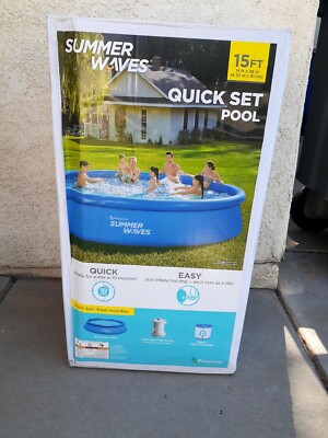 Summer Waves 15 ft x 36in Quick Set Inflatable Above Ground Swimming Pool & Pump