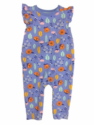 Infant Girls Blue Floral Print Ruffled Sleeveless Tutu Romper Jumpsuit 0-3m